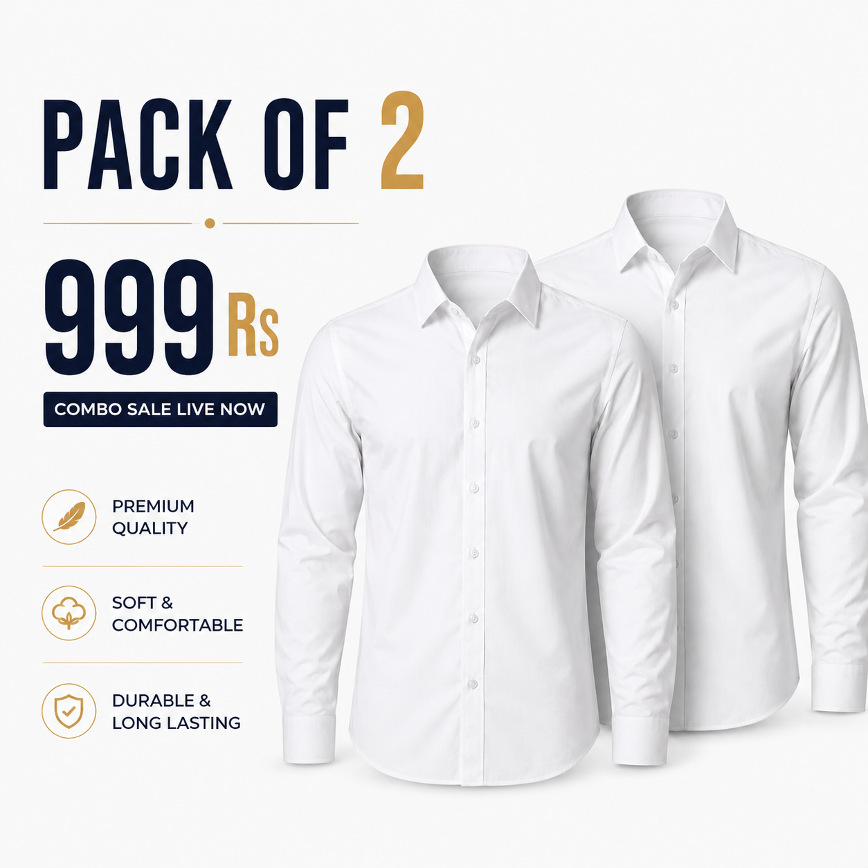 Premium White Shirt Combo Pack of 2