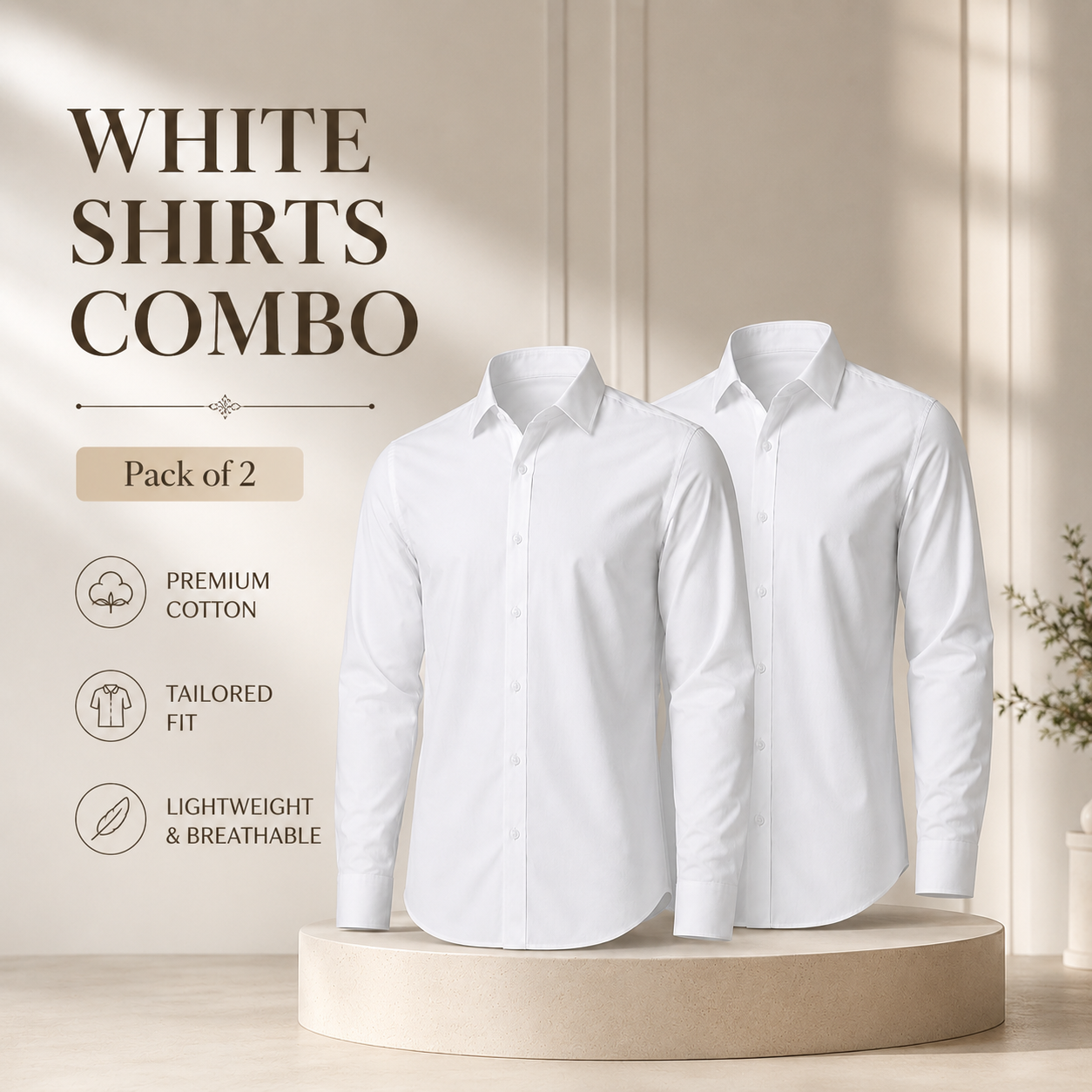 Premium White Shirt Combo Pack of 2
