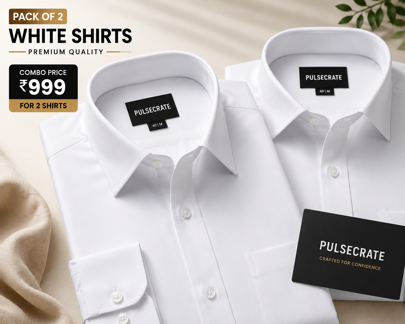Premium White Cotton Shirt Pack of 2