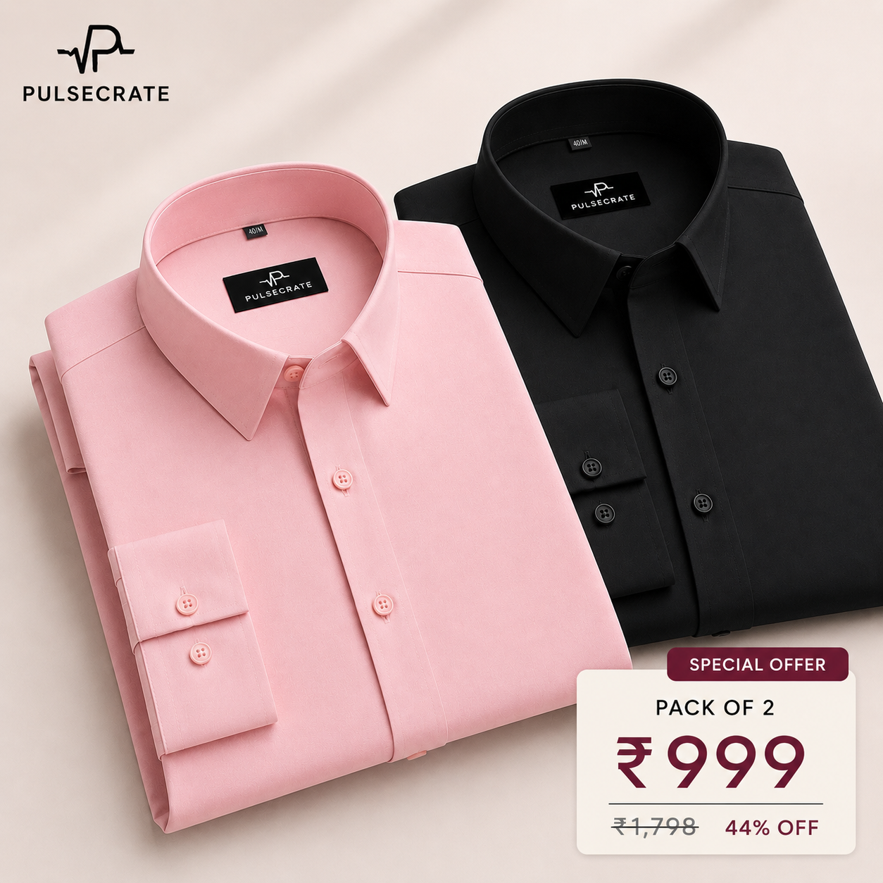 Premium Cotton Blend Luxurious Black and Pink Shirt Combo