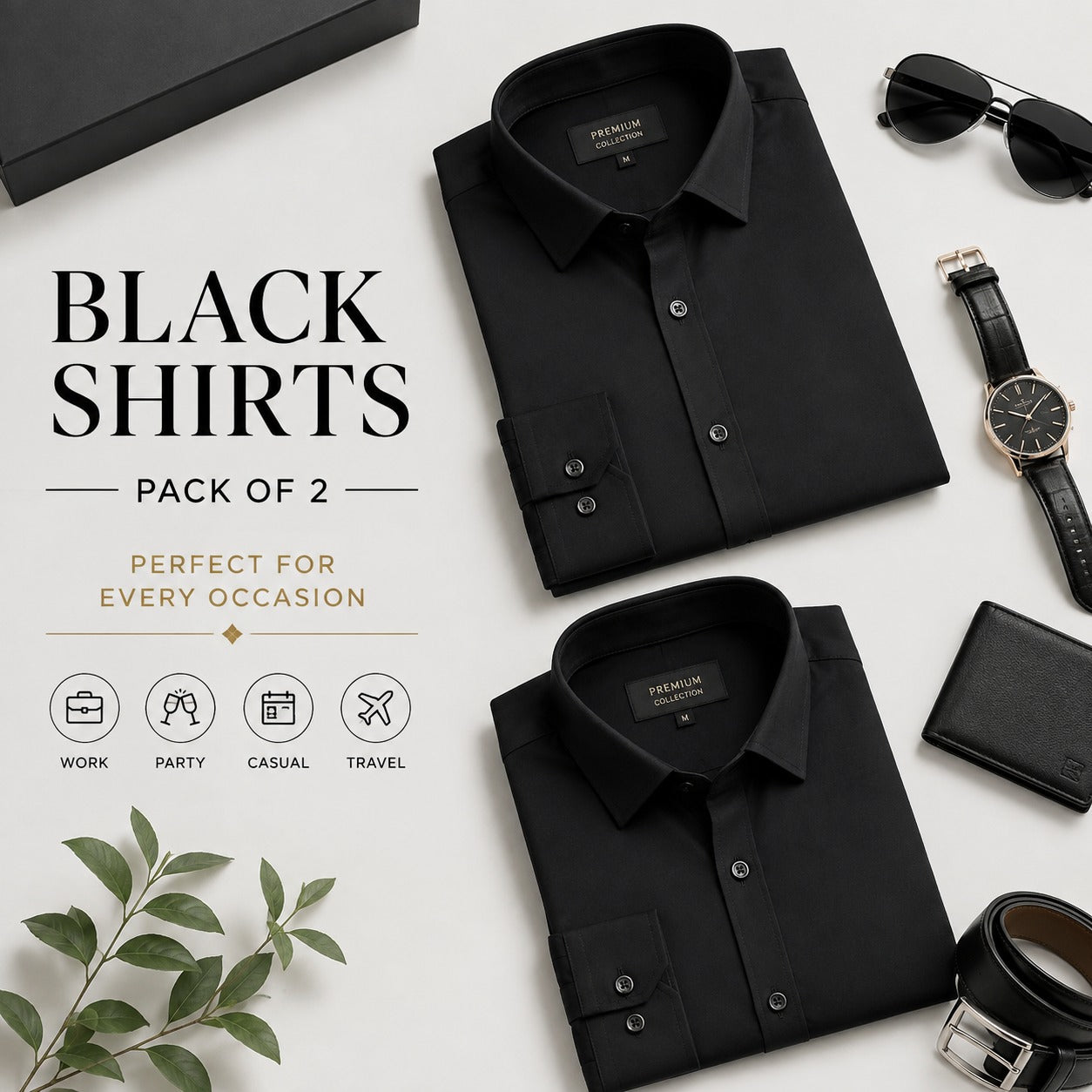 Black Luxurious Cotton Shirt- Pack Of 2