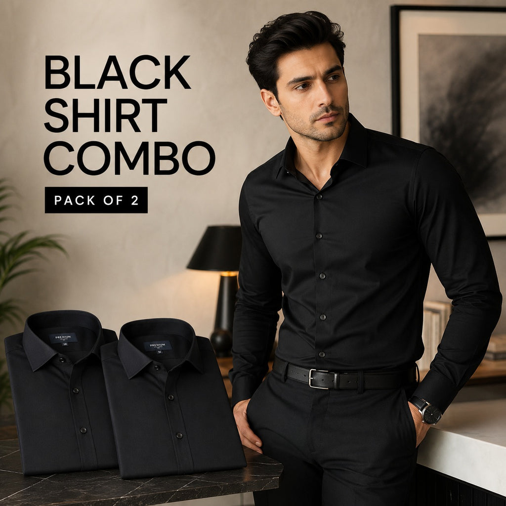Black Luxurious Cotton Shirt- Pack Of 2